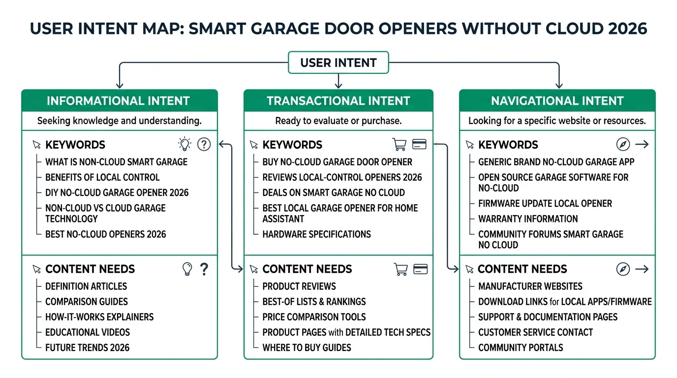 An infographic comparing the features, privacy scores, and compatibility of top smart garage door openers without cloud dependency.
